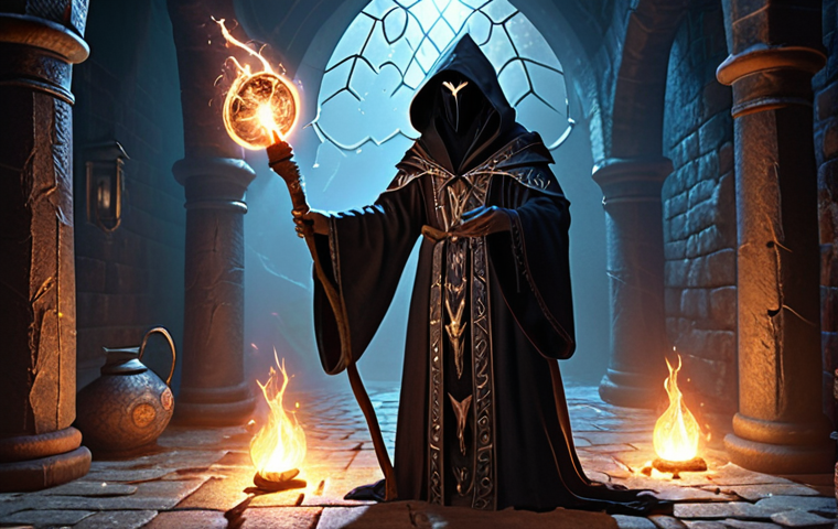 **Prompt:** "A Night Crow Mage, clad in the 'Geweven Robe van Bescherming' (Woven Robe of Protection), casting a spell with the 'Elementaire Staf' (Elemental Staff). Focus on the flowing robe, the staff's elemental energy, and the mage's determined expression. Background: A dark, atmospheric dungeon lit by magical light."
